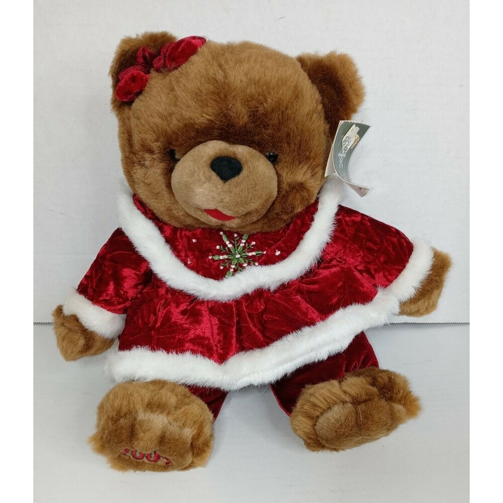 Snowflake Friends Teddy Bear with Tags 13" Tan Brown Red Santa Suit Plush 2005